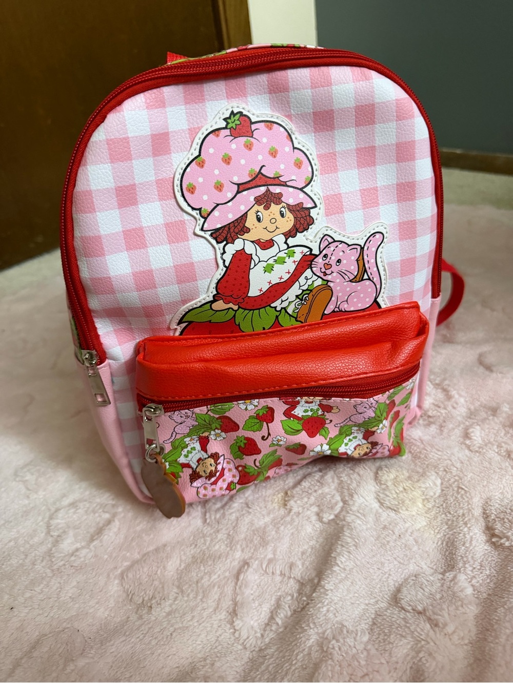 Strawberry-Themed Kids Pink and Red Backpack